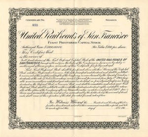 United Railroads of San Francisco - Stock Certificate